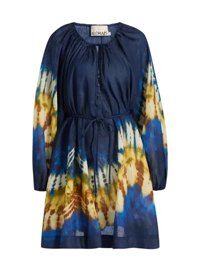 Alemais Martine Printed Ramie Minidress In Blue