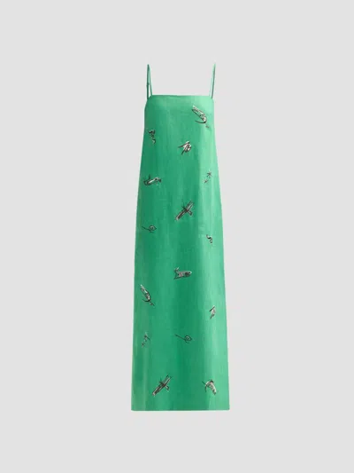 Alemais Wanda Embroidered Linen-blend Maxi Dress In Green