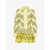 Alemais Gisela Floral Linen Balloon-sleeve Mini Shirtdress In Yellow