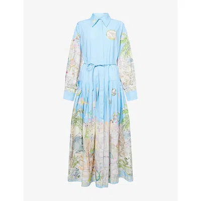 Alemais Womens Sky Sky Anouk Cotton Midi Shirt Dress In Blue