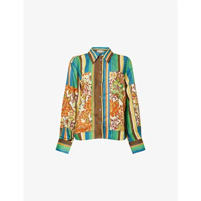 Alemais Womens Multi Charlie Striped Floral Linen Shirt