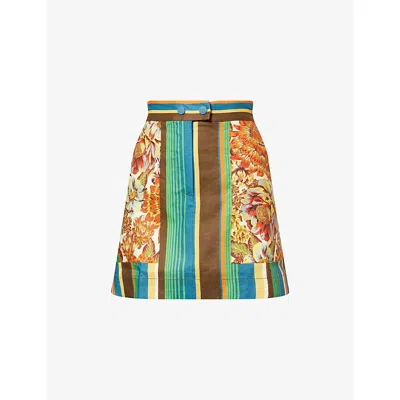 Alemais Womens Multi Charlie Striped-floral Linen Mini Skirt