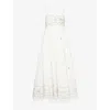 Alemais Giulia Shirred Embroidered Organic Cotton-poplin Maxi Dress In White