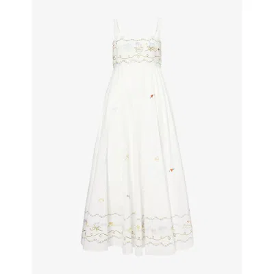 ALEMAIS WOMENS ALEMAIS GIULIA EMBROIDERED COTTON MIDI DRESS