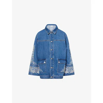 Alemais Womens Indigo Jacones Embroidered Denim Jacket In Blue