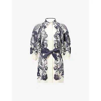 Alemais Womens Navy Mickey Belted Linen Mini Dress In White