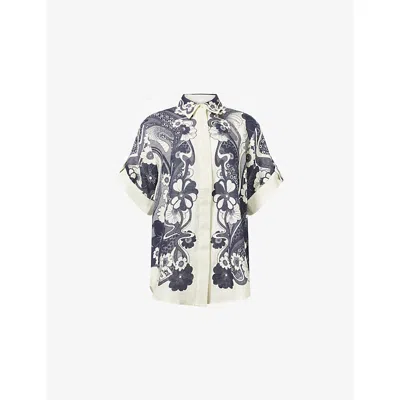 Alemais Womens Navy Mickey Floral Linen Shirt