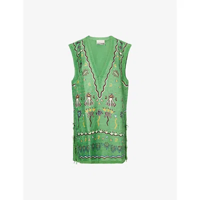 Alemais Womens Multi Sun Dancer Printed Silk, Linen And Cotton Mini Dress In Green