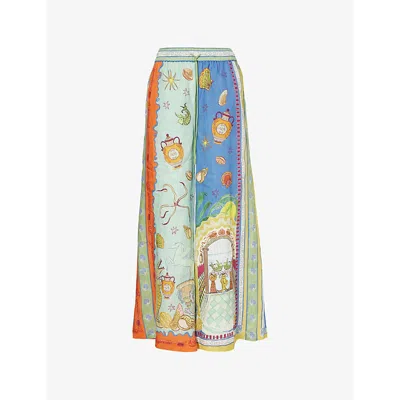 Alemais Womens Surrealist Wide-leg Linen Trousers Multi