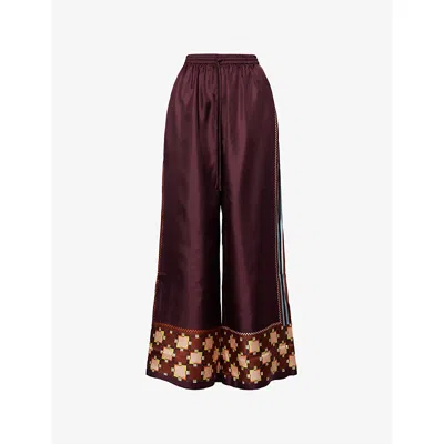 Alemais Womens Multi Wilson Wide-leg Silk Trousers