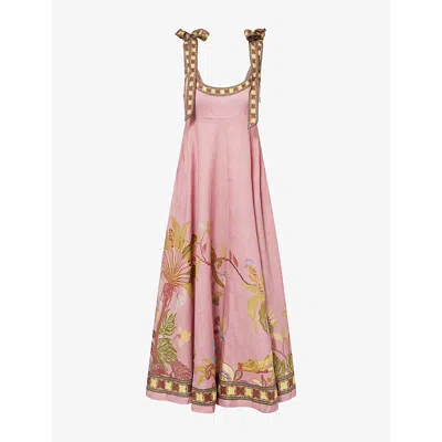 Alemais Womens Rose Zuri Ballet Printed Linen Midi Sundress In Pink