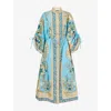Alemais Cassie Pool Floral-print Drawstring Midi Dress In Blue
