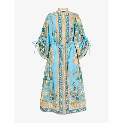 Alemais Womens Blue Cassie Floral Cotton Midi Dress