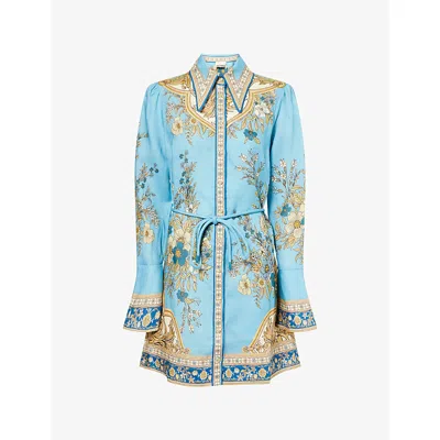 Alemais Womens Blue Cassie Floral Flax Mini Dress