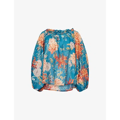 Alemais Womens Fletcher Off-the-shoulder Ramie Top Blue