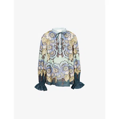 ALEMAIS WOMENS BLUE MADALENA FLORAL RAMIE TOP
