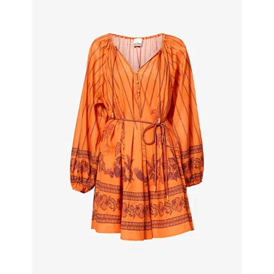 Alemais Womens Boathouse Printed Cotton Mini Dress Orange
