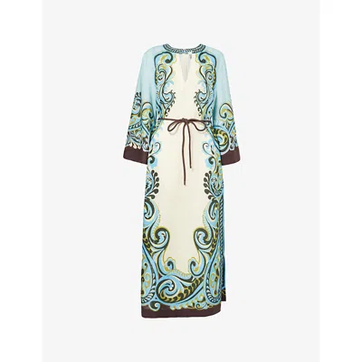 Alemais Womens Cream Natalia Belted Linen Midi Dress In Multi