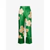 Alemais Womens Green Sage Wide-leg Floral Woven Trousers