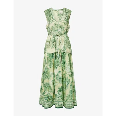 Alemais Womens  Sara Printed Silk And Cotton Midi Dress In Green