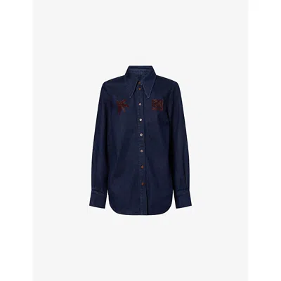 Alemais Womens Indigo Delany Embroidered Denim Shirt In Blue