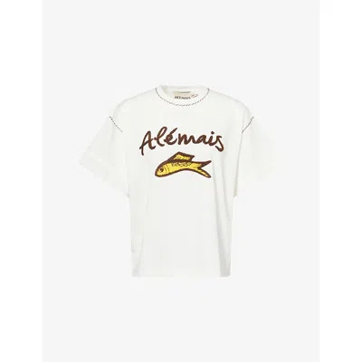 Alemais Womens Ivory Scuba Cuffed Cotton T-shirt In White