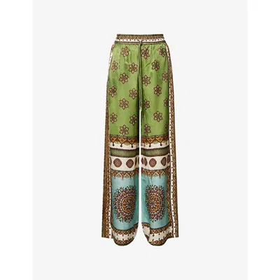 Alemais Contina Multicolor Pants With Elastic Drawstring Waist And All-over Print In Viscose Woman In Green