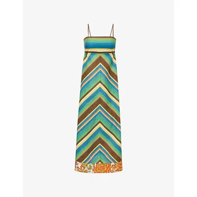 Alemais Charlie Day Midi Dress In Chevron Stripe Motif In Multi