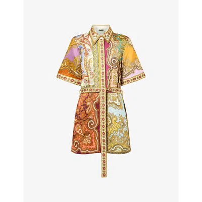 Alemais Womens Multi Clemenza Paisley Flax-blend Mini Dress
