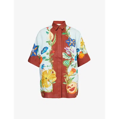 ALEMAIS WOMENS ALEMAIS DAHLIA FLOWER-PRINT  LINEN SHIRT