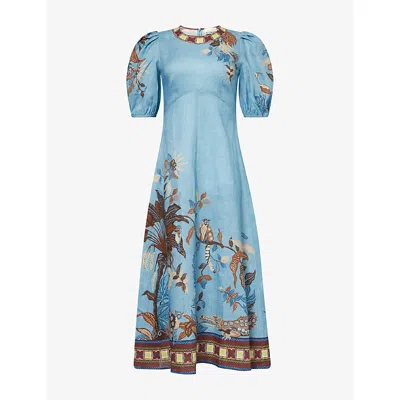 Alemais Womens  Georgie Graphic-print Linen Midi Dress In Multi