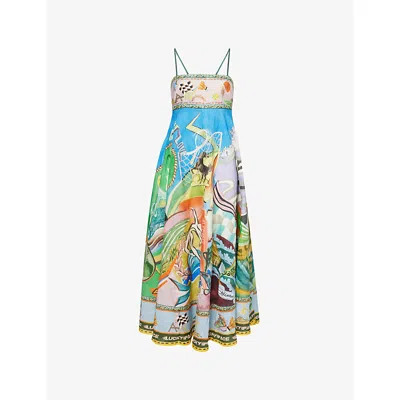 Alemais Womens Lucky Pace Graphic-print Linen Midi Dress Multi