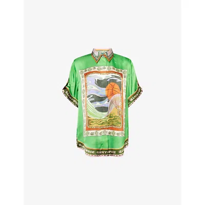 Alemais Womens Lucky Pace Short-sleeve Silk Shirt Multi