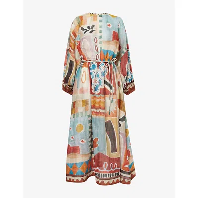 Alemais Womens Multi Michelle Belted Ramie Midi Dress