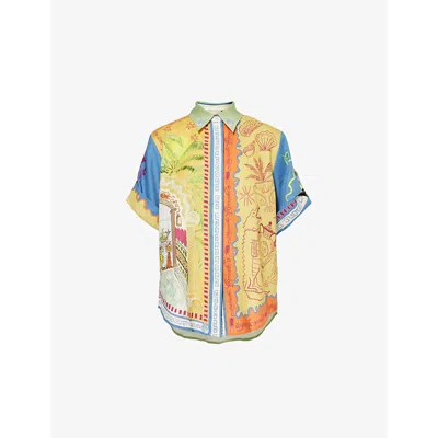 Alemais Womens Surrealist Summer Printed Linen Shirt Multi