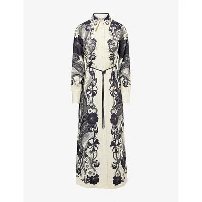Alemais Womens Navy Mickey Linen Maxi Shirt Dress In Blue