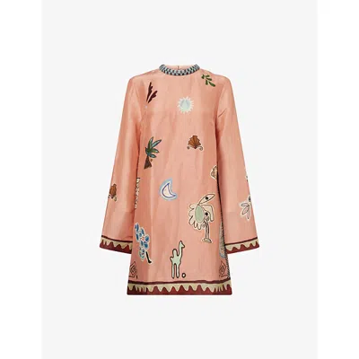 Alemais Womens Pink Laurence Graphic-pattern Linen-and-silk Mini Dress In Multi