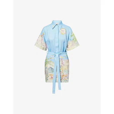 Alemais Womens Sky Anouk Linen Mini Dress In Blue
