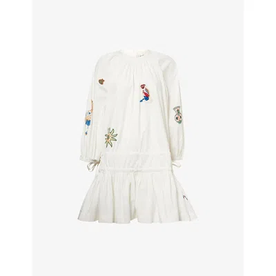 Alemais Womens White Carmine Embroidered Cotton Mini Dress