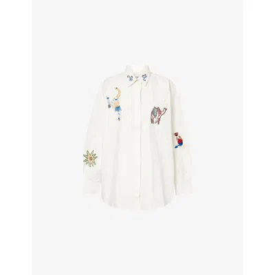 Alemais Womens White Carmine Embroidered Cotton Shirt