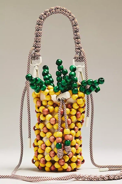 Alemais Wood Bead Pineapple Mini Bag In Yellow