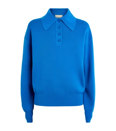 Alemais Claudia Knitted Wool Polo Shirt In Blue
