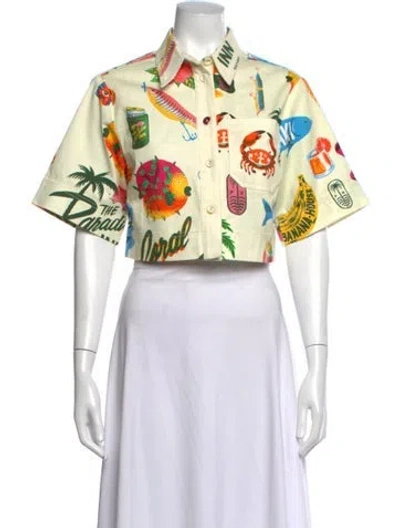 Pre-owned Alemais X Alan Berry Rhys Samaki Graphic Print Crop Top In Yellow