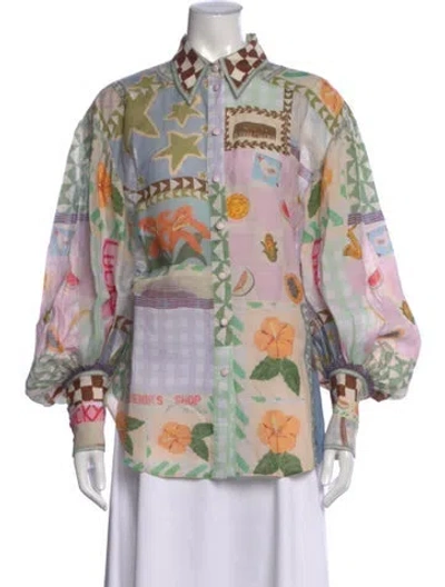 Pre-owned Alemais X Emma Gale Pattern Shirt Linen Blouse In Neutral