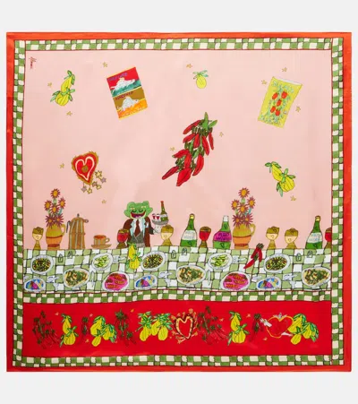 Alemais X Greg Sindel Contessa印花真丝围巾 In Pink