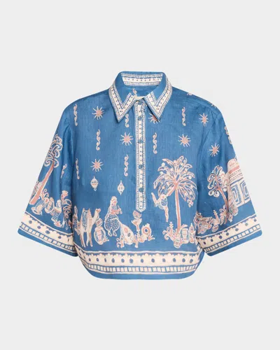 Alemais Acacia Cropped Printed Linen Shirt In Multi