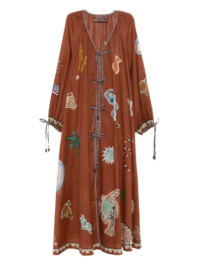 Alemais X Lrnce Laurence Tie-front Printed Shirt Dress In Brown