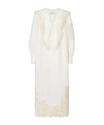 Alemais X Lrnce Rosemary Embroidered Linen Midi Dress In White