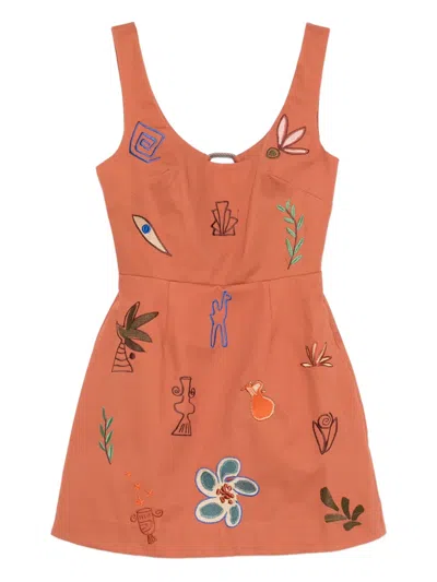 Alemais X Lrnle Dusty Embroidered Mini Dress In Orange