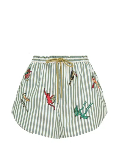 Alemais X Mokshini Embroidered Striped Shorts In White